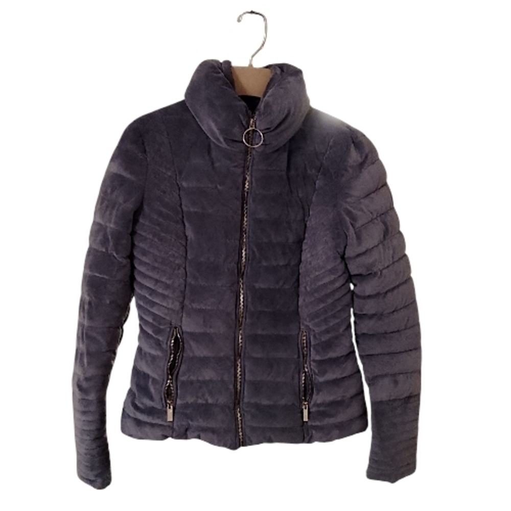 Women's Charcoal Quilted Velour Winter Coat